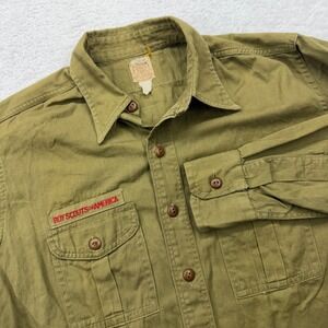 VINTAGE Boy Scouts of America Shirt Men's L Green Sanforized BSA Uniform 60s